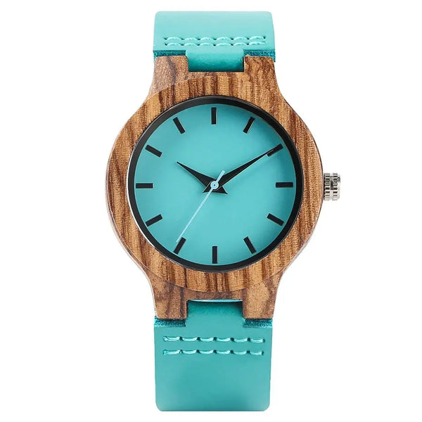 Montre en bois pour femme - turquoise femme