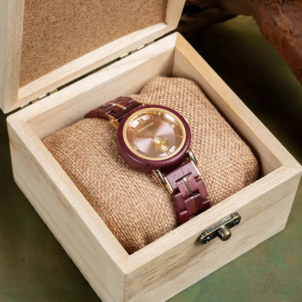 Montre bracelet bois femme -Â cadran rose