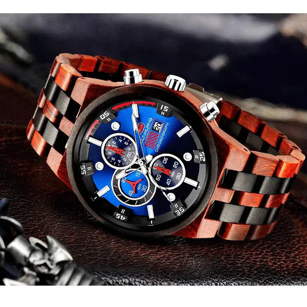 Montre en Bois-Virelian -Â noir et bleu