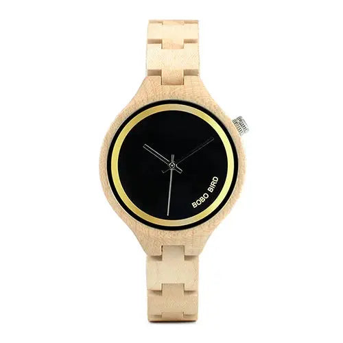 Montre en bois femme - bois clair cadran noir