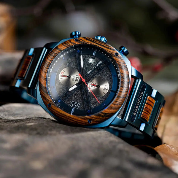 Montre en bois haut de gamme-Oroska -Â cadran noir et bois