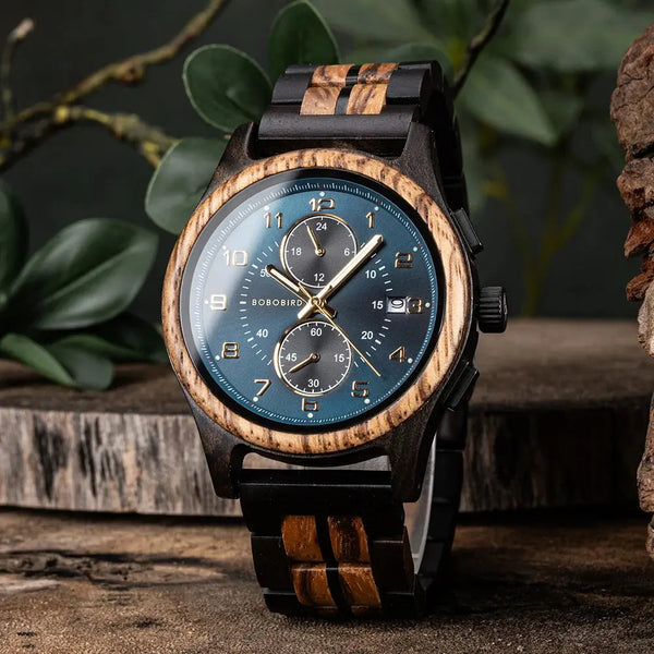Montre en bois pour hommes BOBO BIRD chronographe montre-bracelet avec aiguilles lumineuses montres en bois cadeau d'anniversaire pour lui Bobobird-Paris