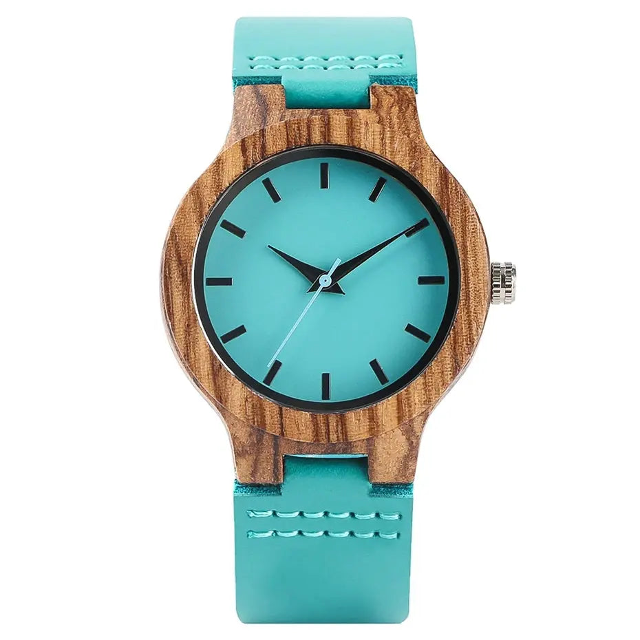 Montre en bois pour femme - turquoise femme