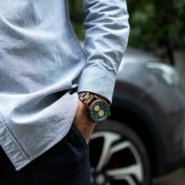 Montre automatique bois-Lignum - bleu et bois