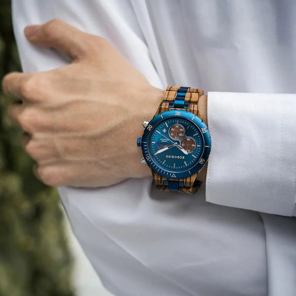 Montre automatique bois-Lignum - cadran bleu