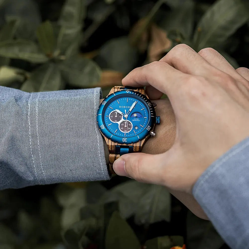 Montre automatique bois-Lignum - cadran bleu type rolex