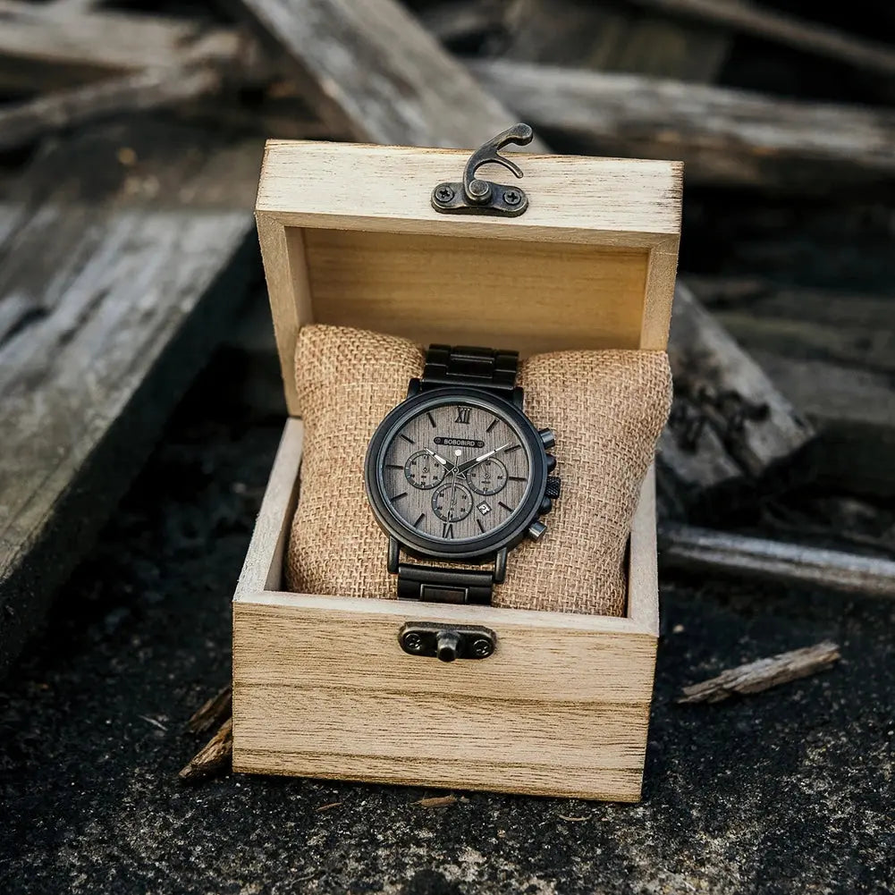 Montre automatique bois-Lignum - foncé avec boite en bois
