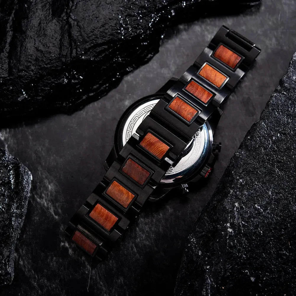 Montre bois automatique-Arborea - bracelet noir et bois