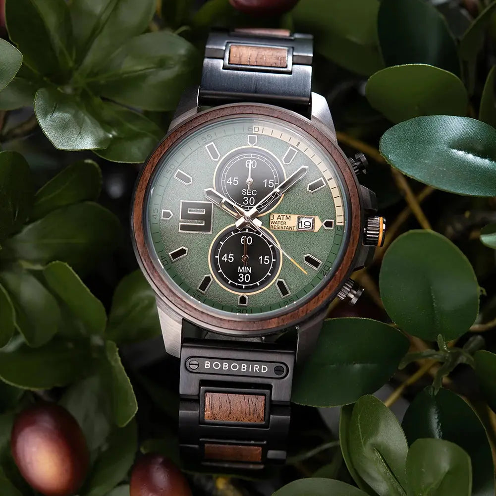 Montre bois automatique-Arborea - cadran vert