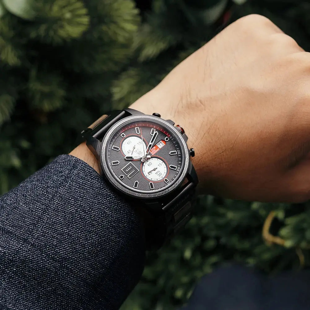 Montre bois automatique-Arborea - noir et rouge