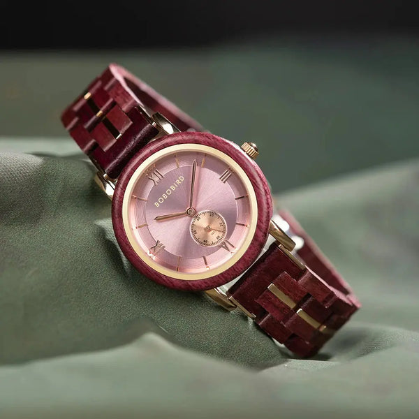 Montre bois femme bracelet rouge