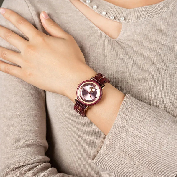 Montre bois femme cadran rose