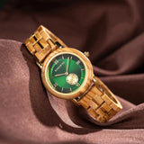 Montre bois femme cadran vert