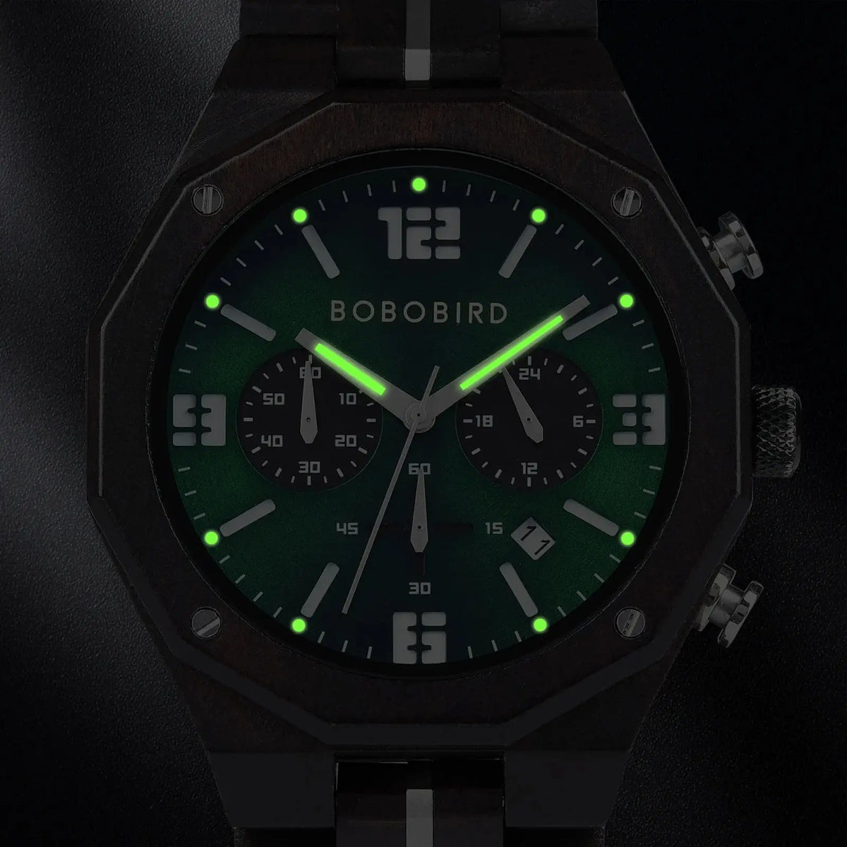 Montre bracelet bois-Sylvéo - aiguilles luminescentes