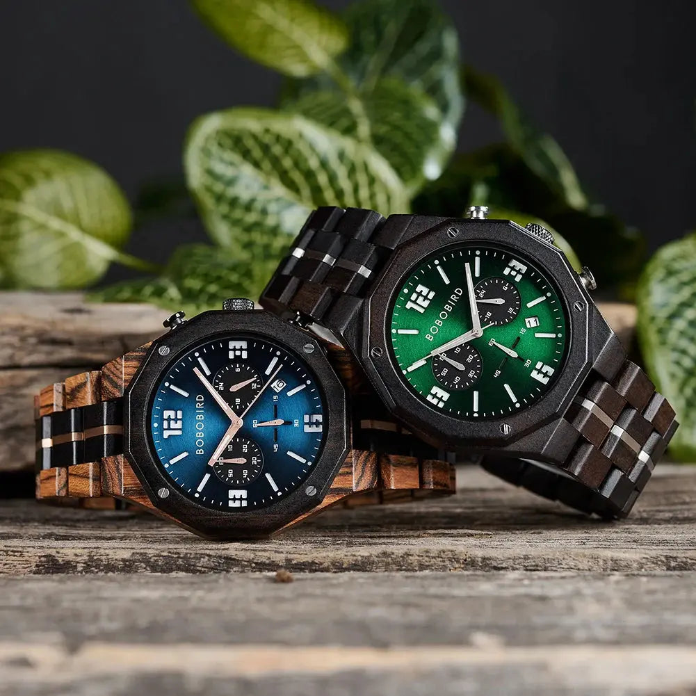Montre bracelet bois-Sylvéo - bleu et vert