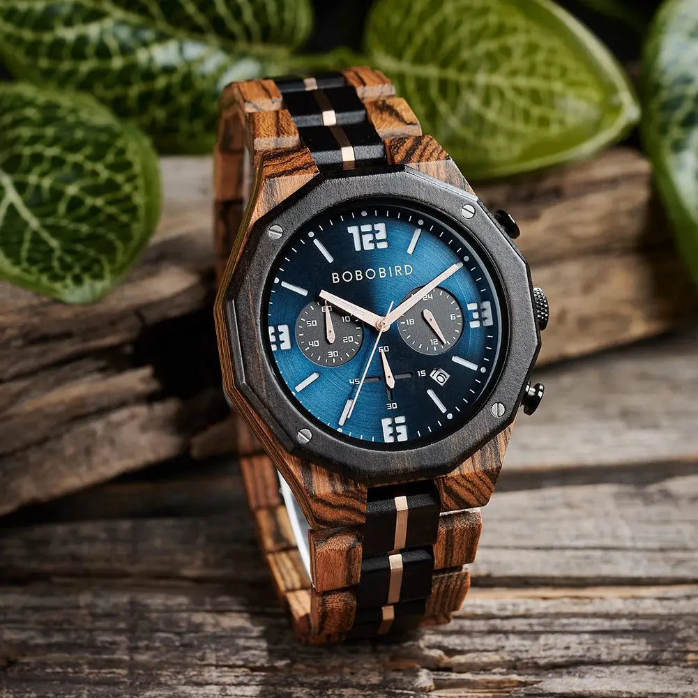 Montre bracelet bois-Sylvéo - cadran bleu