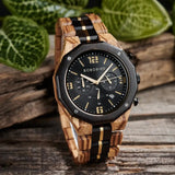 Montre bracelet bois-Sylvéo - cadran noir et bracelet beige