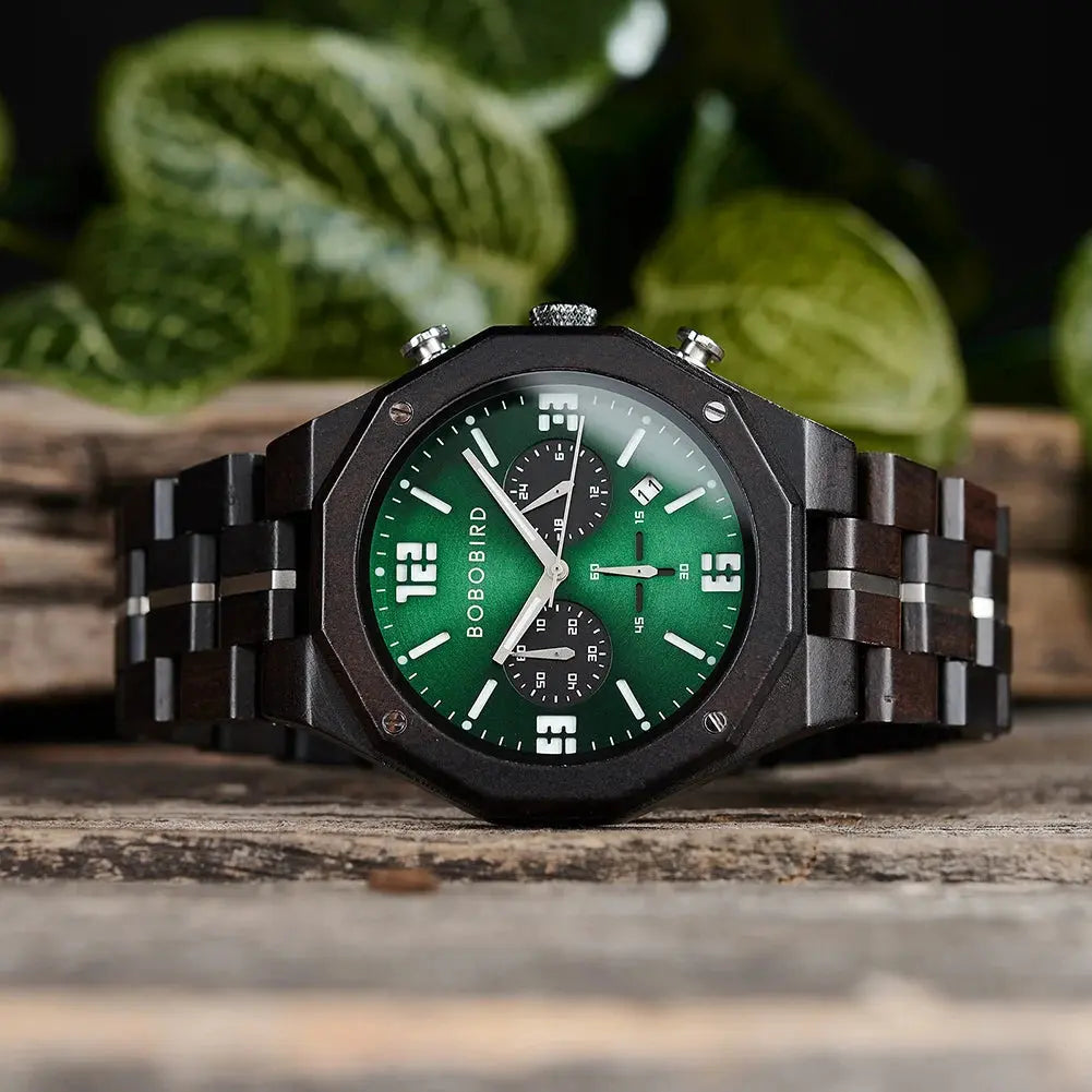 Montre bracelet bois-Sylvéo - marron et vert
