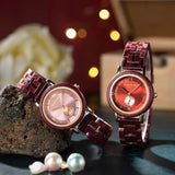 Montre bracelet bois femme - cadran rose et rouge