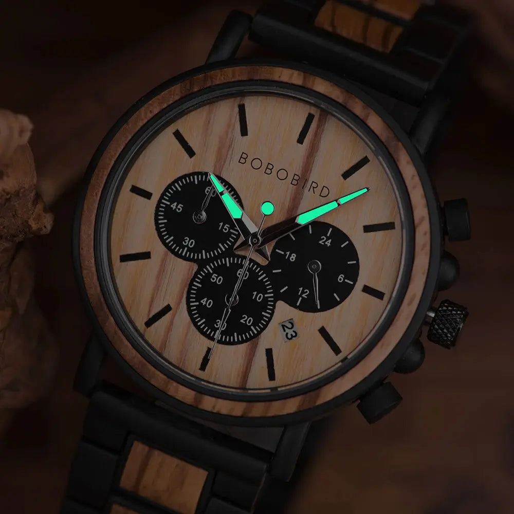 Montre cadran bois-Tempora - aiguilles luminescentes