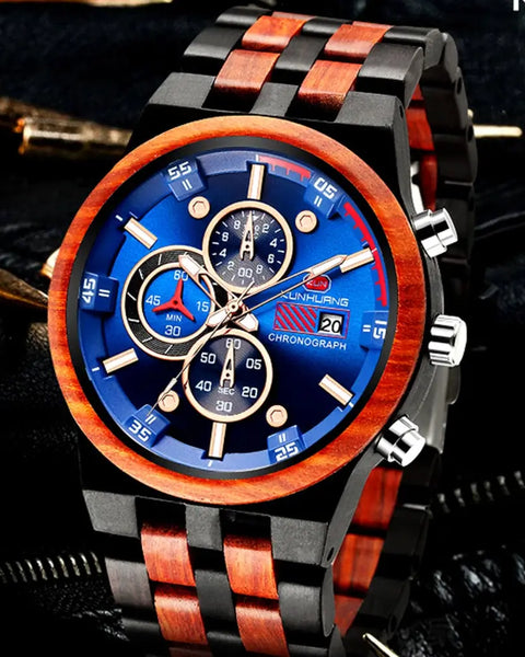 Montre en Bois-Virelian - bois cadran bleu