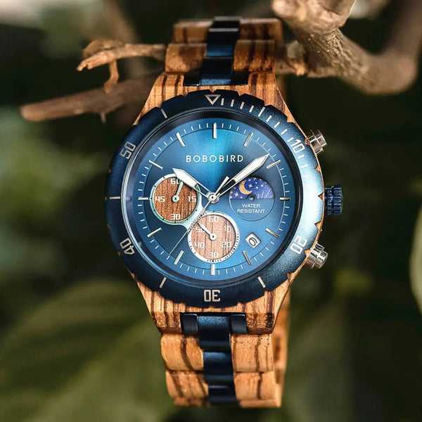 Montre en bambou - Noxwood - cadran bleu
