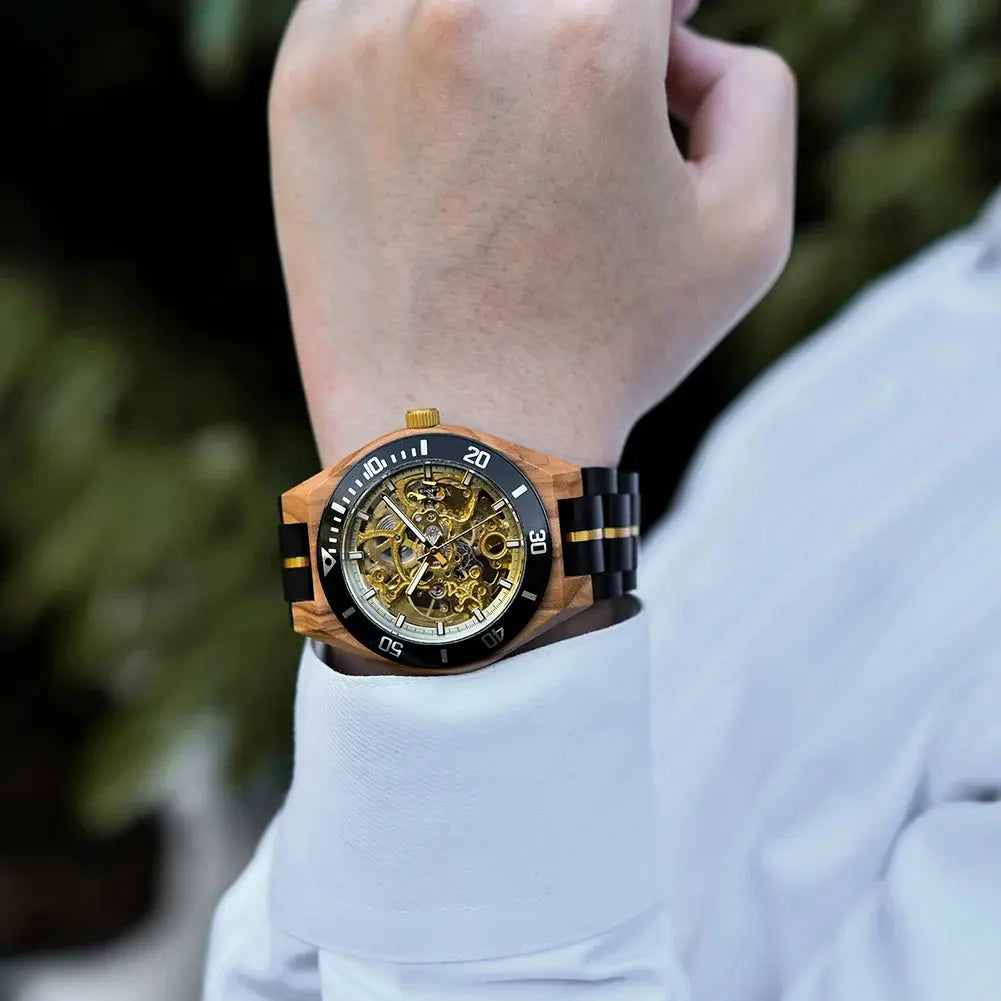 Montre en bois automatique-Boésia - cadran type rolex noir