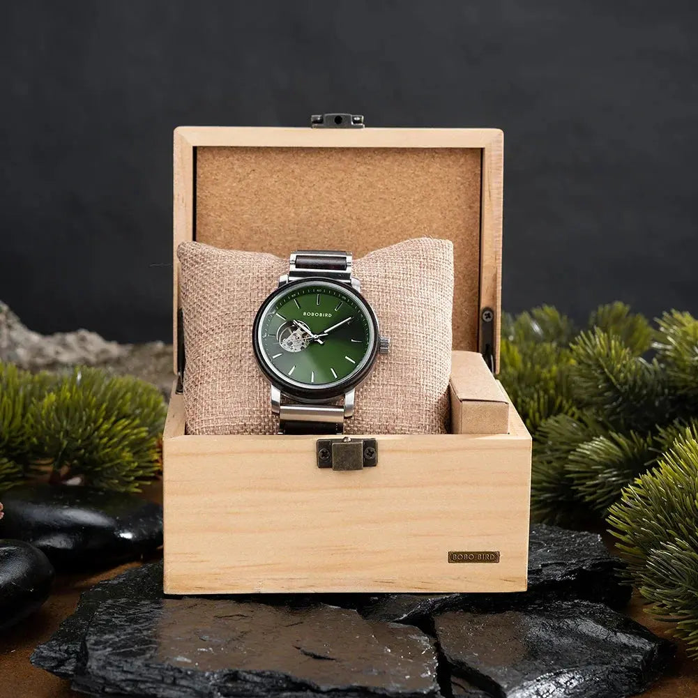Montre en bois automatique pour homme Élégance brute précise
