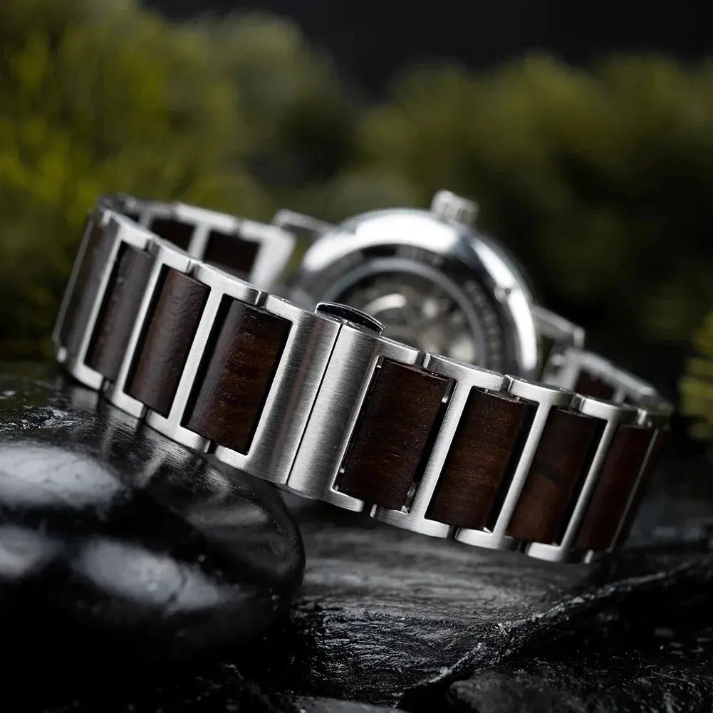 Montre en bois automatique pour homme-Aurelius - bracelet marron