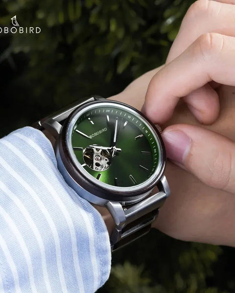 Montre en bois automatique pour homme-Aurelius - cadran vert