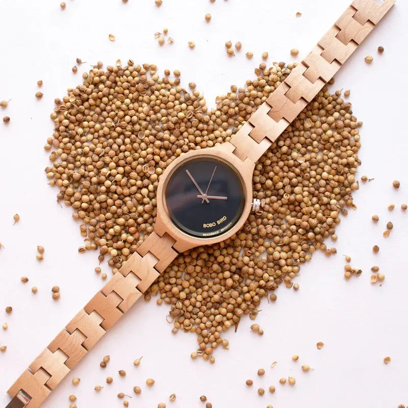 Montre en bois femme - beige avec cadran noir