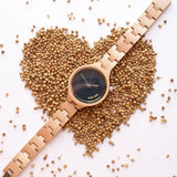 Montre en bois femme - beige avec cadran noir