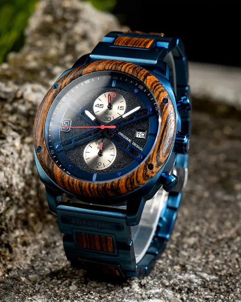 Montre en bois haut de gamme-Oroska - bois et bleu