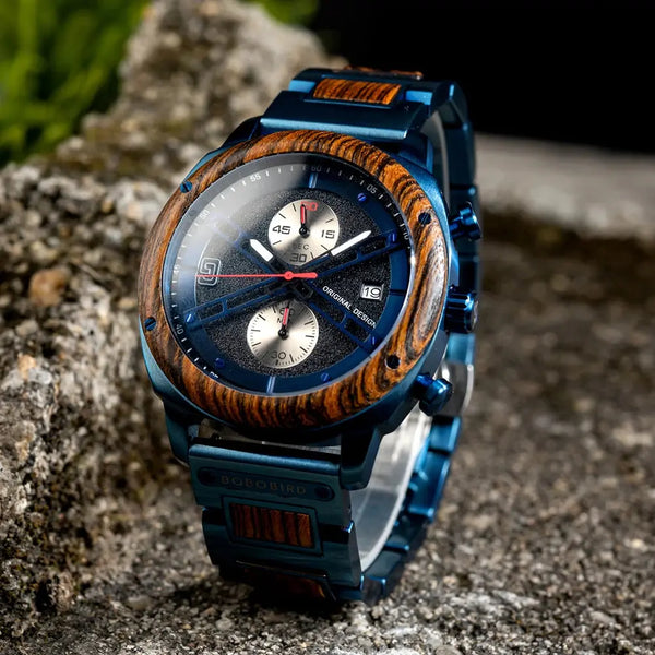 Montre en bois haut de gamme-Oroska - bois et bleu