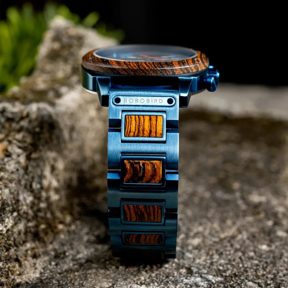 Montre en bois haut de gamme-Oroska - bracelet bleu