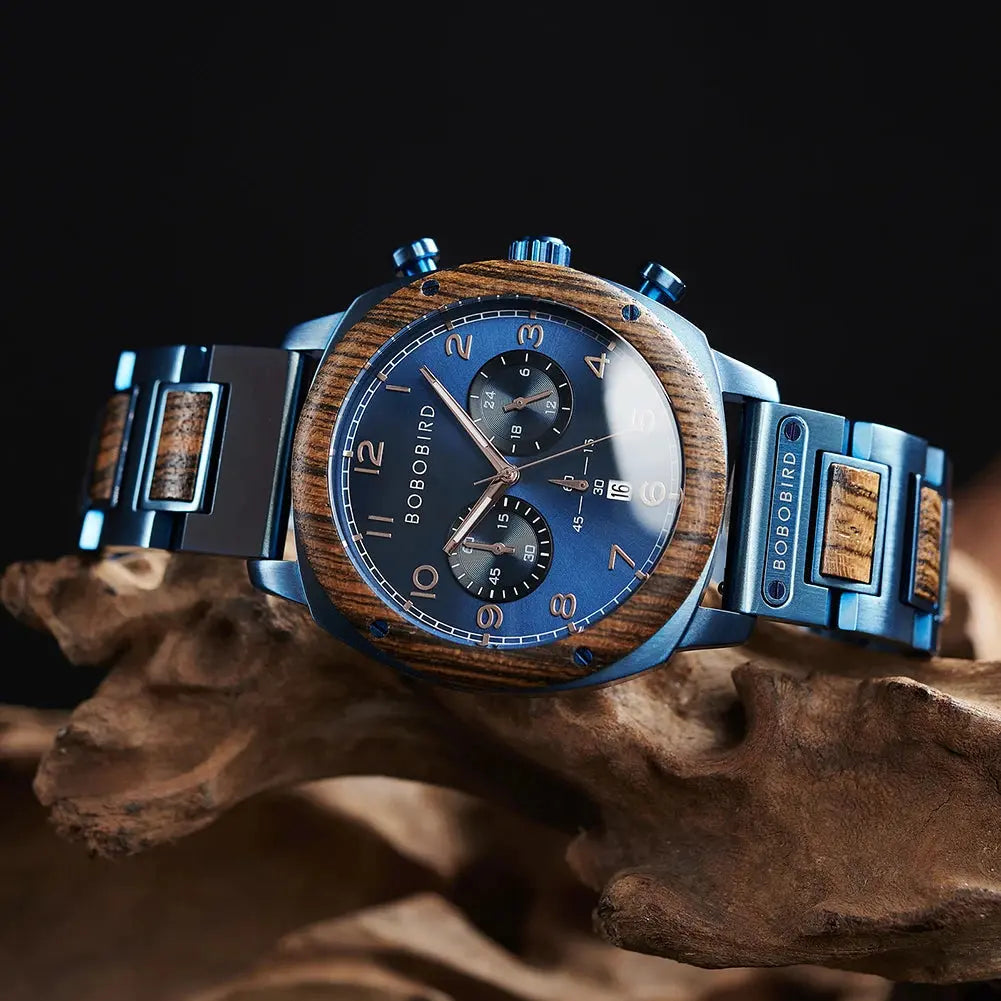 Montre en bois haut de gamme-Oroska - cadran bleu