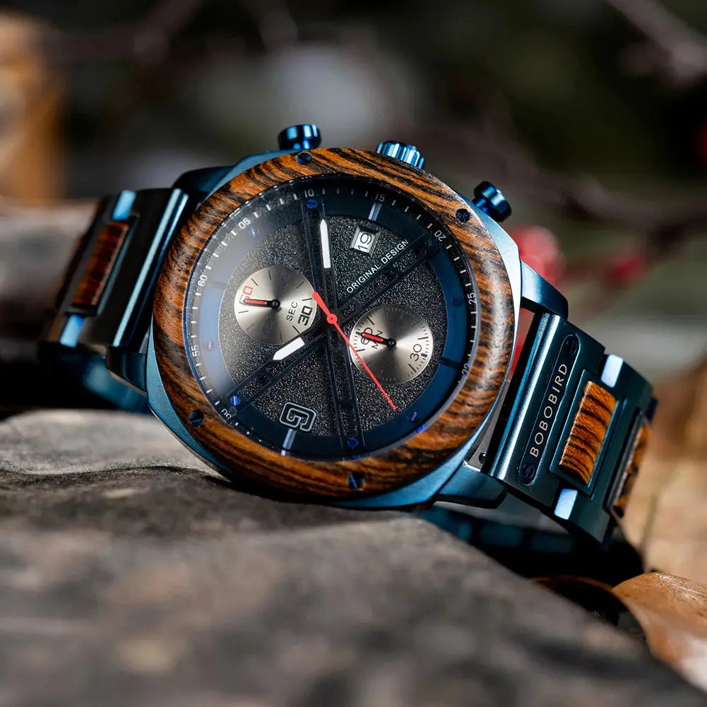 Montre en bois haut de gamme-Oroska - cadran noir et bois