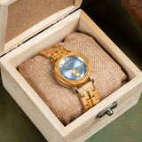 Montre femme en bois - cadran bleu et bracelet bois