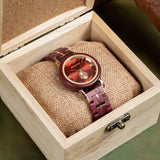 Montre femme en bois - cadran rouge