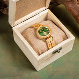 Montre femme en bois - cadran vert et bracelet bois