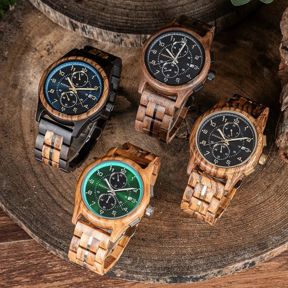Montre en bois pour hommes BOBO BIRD chronographe montre-bracelet avec aiguilles lumineuses montres en bois cadeau d'anniversaire pour lui Bobobird-Paris