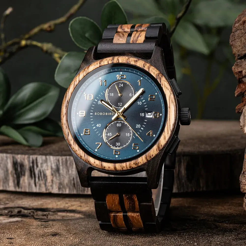 Montre en bois pour hommes BOBO BIRD chronographe montre-bracelet avec aiguilles lumineuses montres en bois cadeau d'anniversaire pour lui Bobobird-Paris