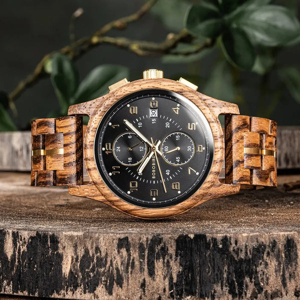 Montre en bois pour hommes BOBO BIRD chronographe montre-bracelet avec aiguilles lumineuses montres en bois cadeau d'anniversaire pour lui Bobobird-Paris