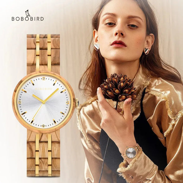 BOBO BIRD – Montre à Quartz en bois d'olive pour femmes, décontractée, à la mode, cadeau d'anniversaire Bobobird-Paris