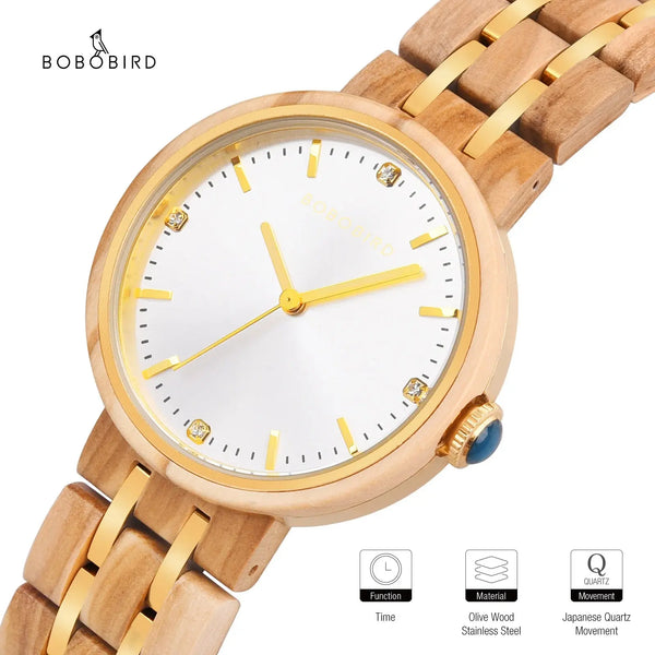 BOBO BIRD – Montre à Quartz en bois d'olive pour femmes, décontractée, à la mode, cadeau d'anniversaire Bobobird-Paris
