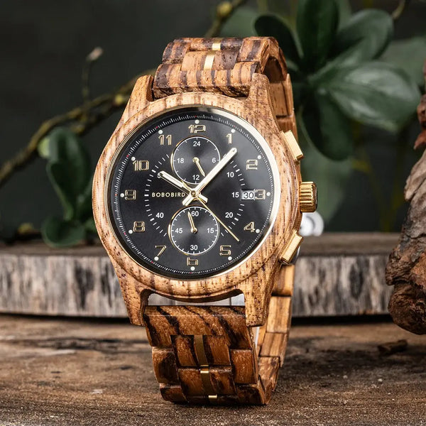Montre en bois pour hommes BOBO BIRD chronographe montre-bracelet avec aiguilles lumineuses montres en bois cadeau d'anniversaire pour lui Bobobird-Paris